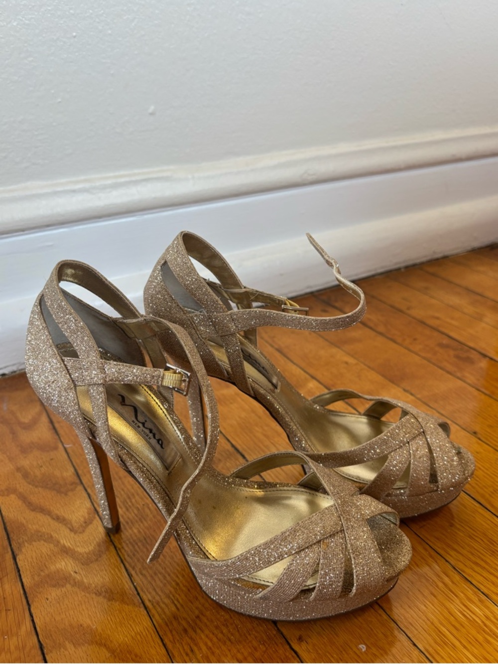 Nina Gold Sparkly Stilettos High Heels, US Women’s 7.5